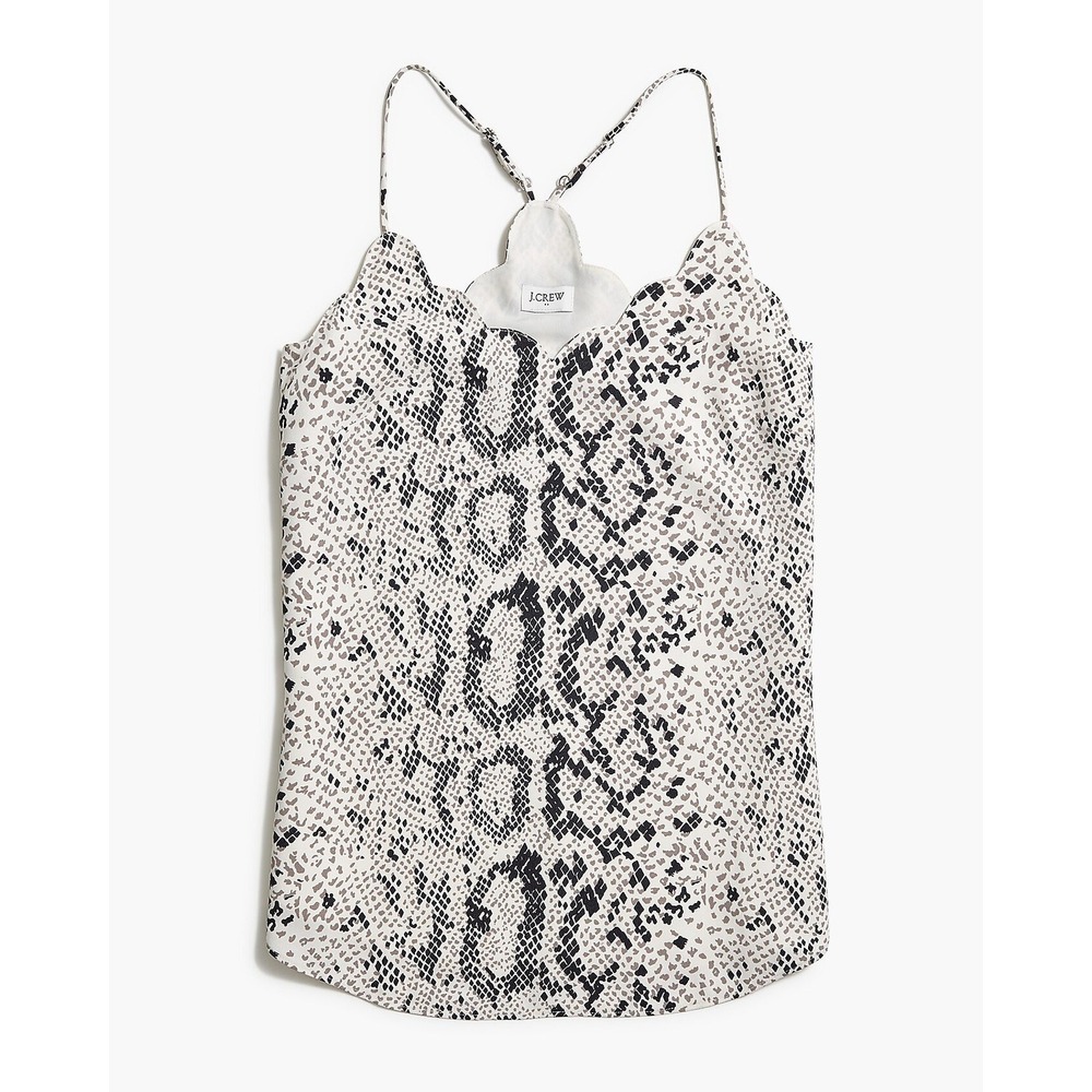 J.Crew Snakeskin Print Scalloped Camisole Top Grey‎ Black Animal Print Size 2